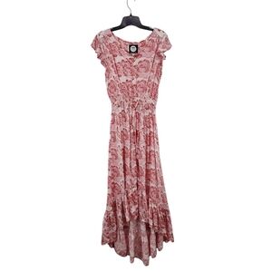 Alamwar Women's 100% Viscose Paisley Button Front Ruffle Hi-Low Midi Dress - S